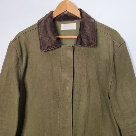 Wyeth Jacey Barn Jacket Chore Coat Army Green Corduroy Trim Full Zip Size Large - Picture 5 of 12